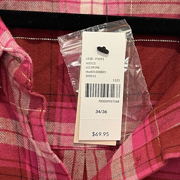 NWT Lane Bryant Womens No-Peek Plaid Button-Up Shirt 34/36 Red Pink Cotton/Visco - Picture 4 of 11
